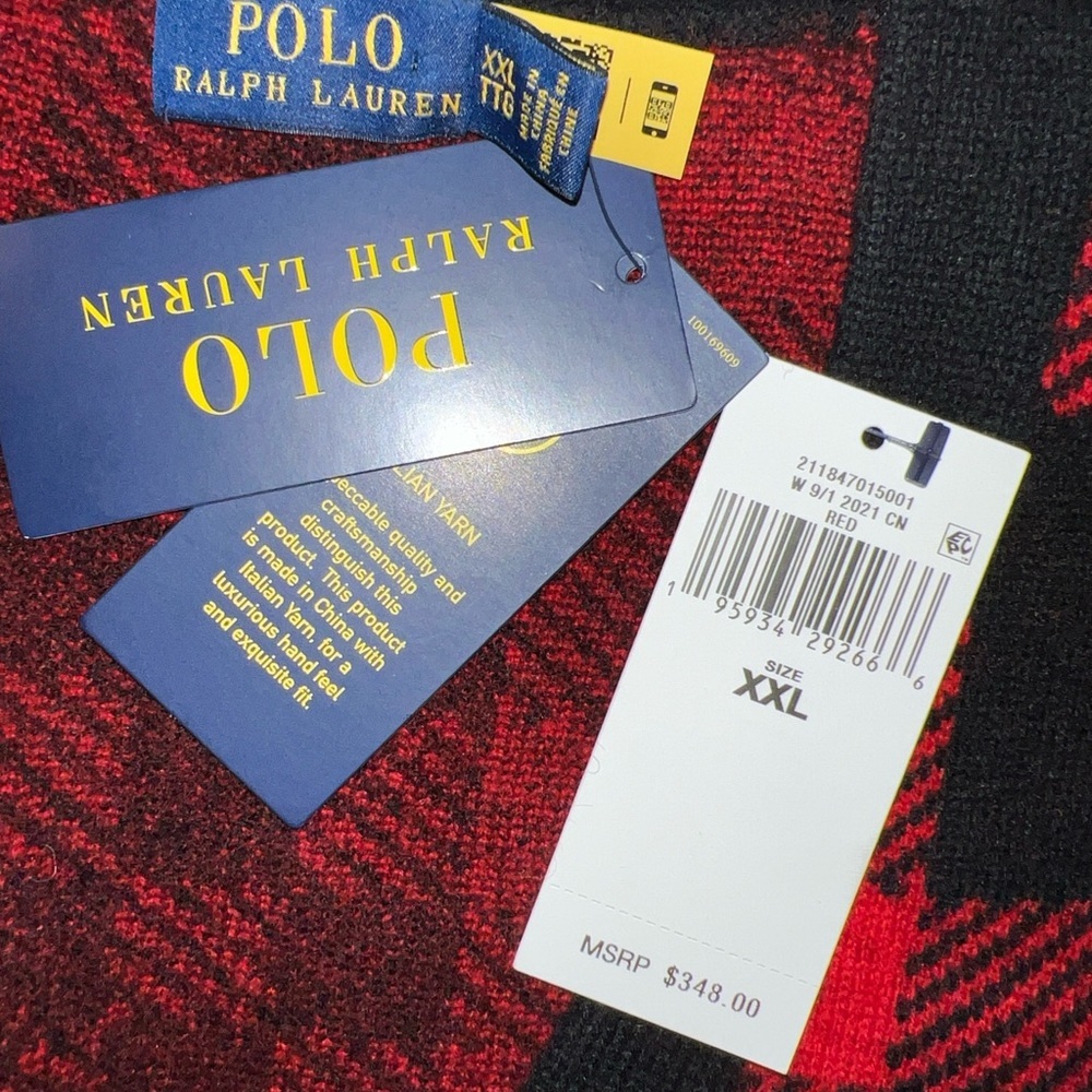 Polo Ralph Lauren Plaid 100% Merino Wool Cardigan Italian Yarn Size XXL - Picture 6 of 12